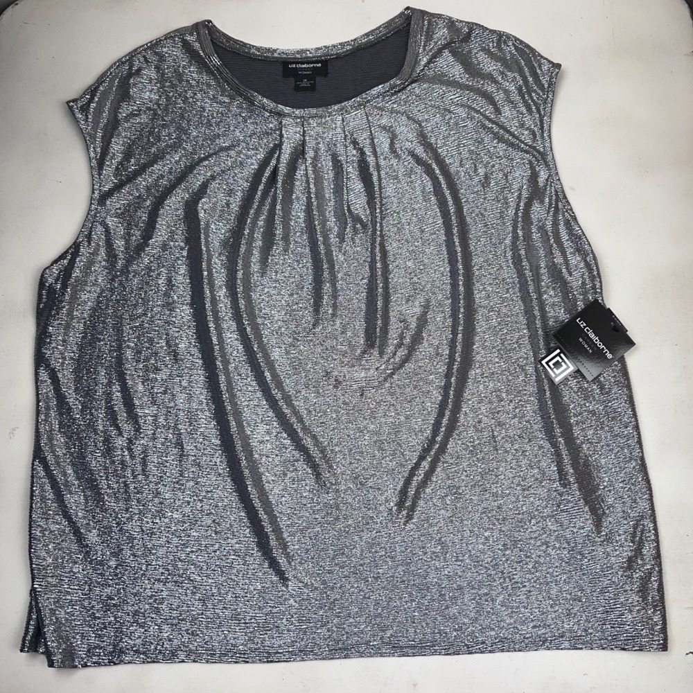 Woman Silver Metallic Sleeveless Pleated Top 1X NWT Cybercore Futuristic Y3K